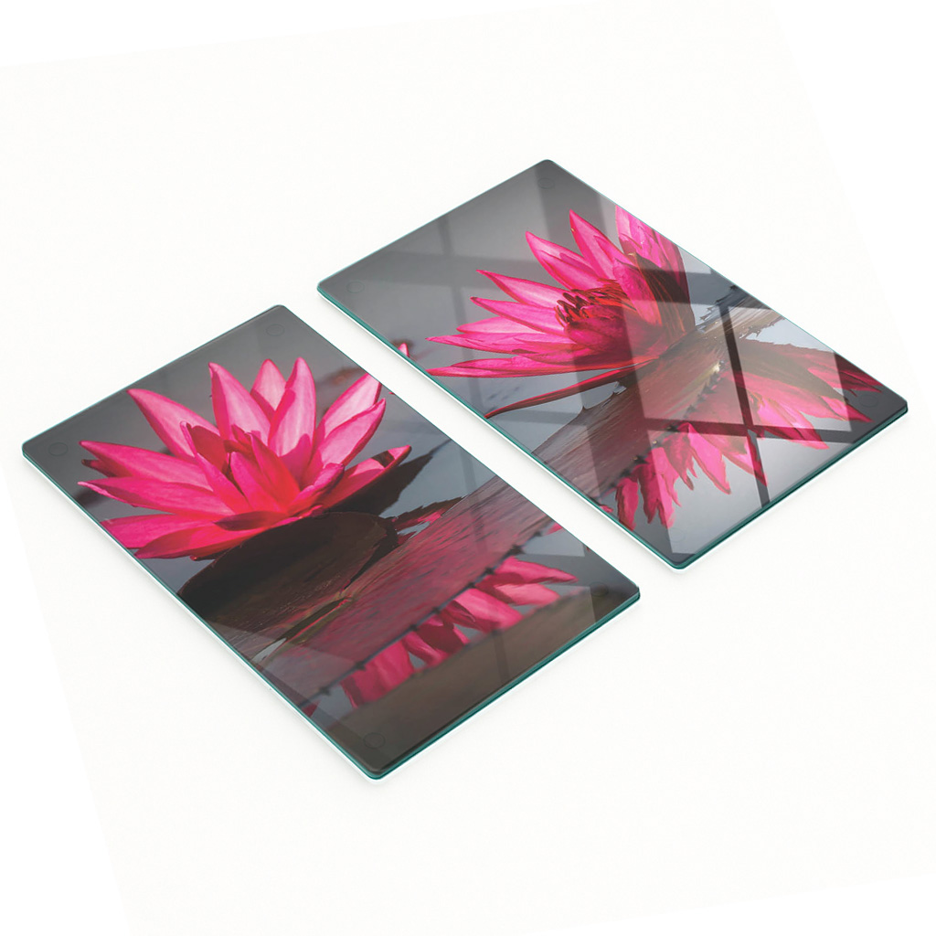 Robuste Und Stilvolle Glasplatten Mit Rosa Seerosenmuster, 2 X 30 X 52 Cm
