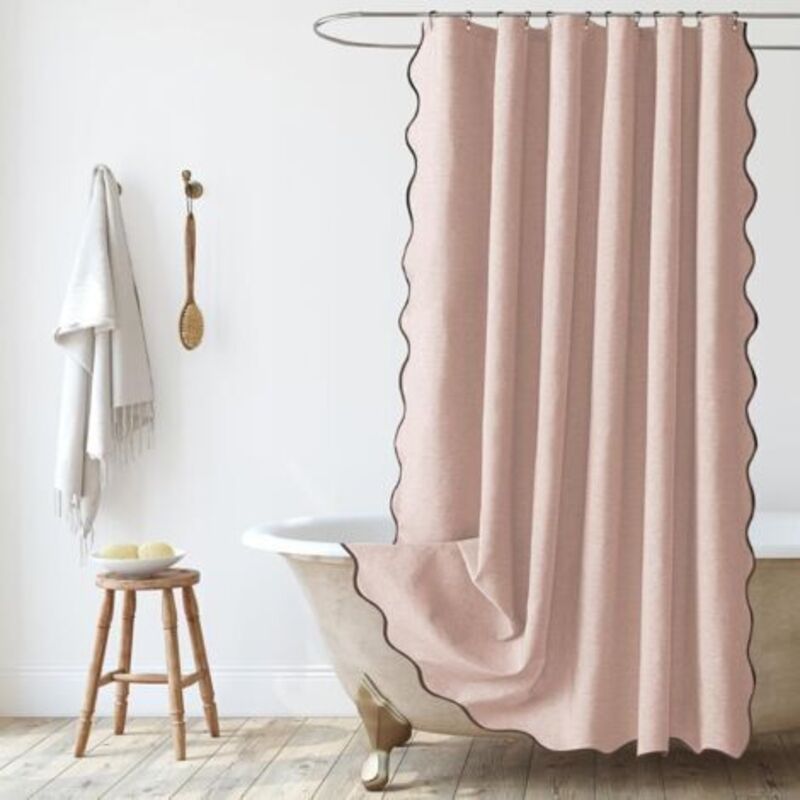 Duschvorhang Aus Strukturiertem Leinen, 180 X 180 Cm, Wasserdicht Und Waschbar, Schimmelresistent, Mit Ringen, Rosa