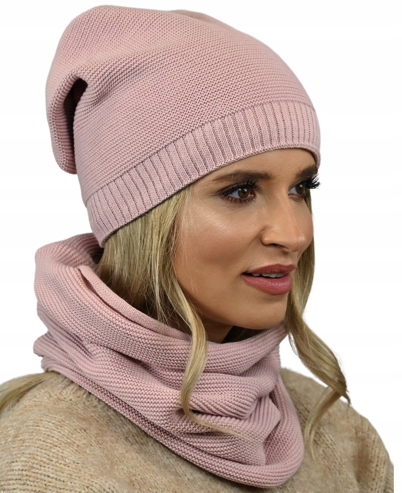 Elegantes Damen-set: Hut Mit Schlauchschal, Rosa B1