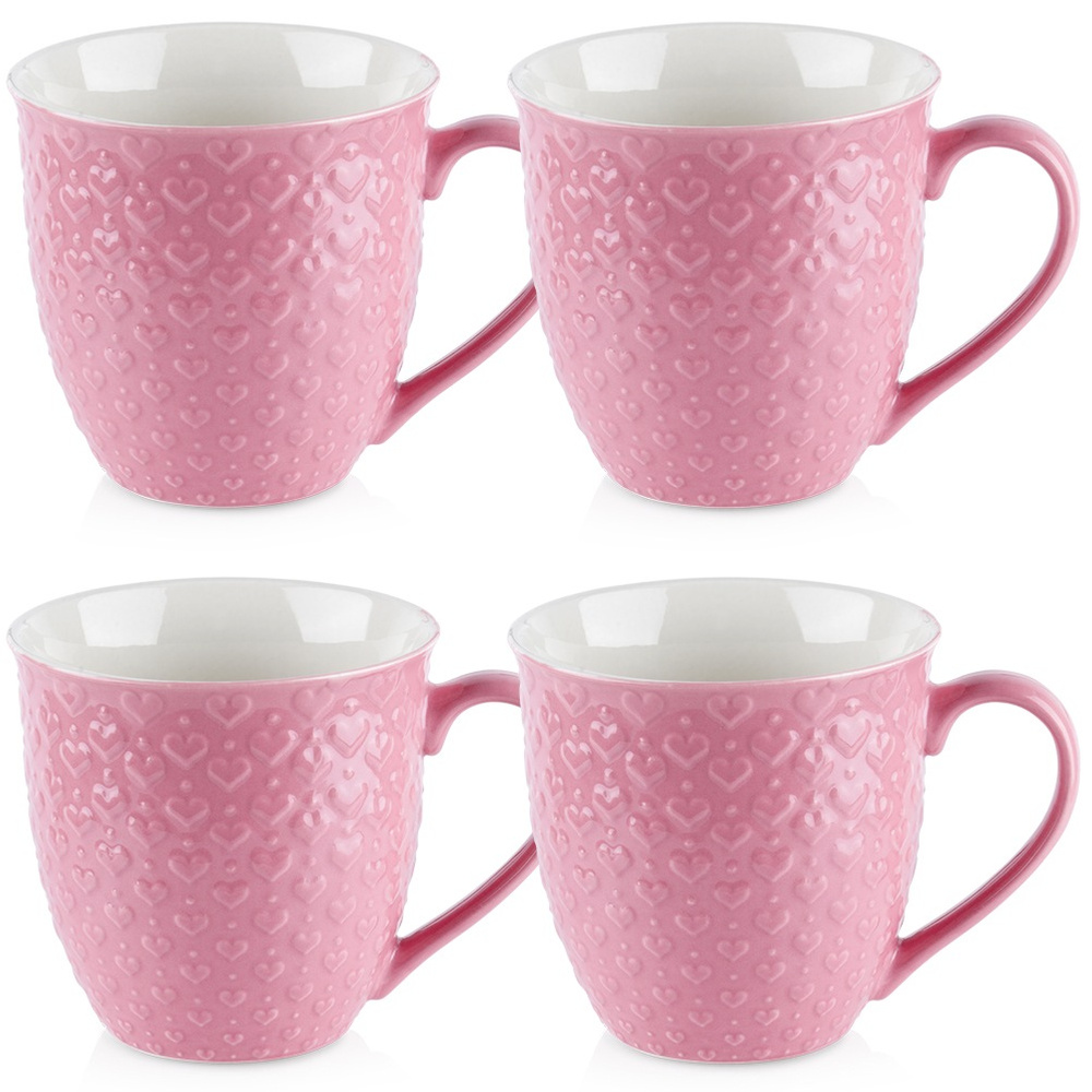 Keramikbecher Mit Henkel Für Kaffee, Tee Und Andere Getränke, Rosa Tassenset, 580 Ml, 4 Stück.