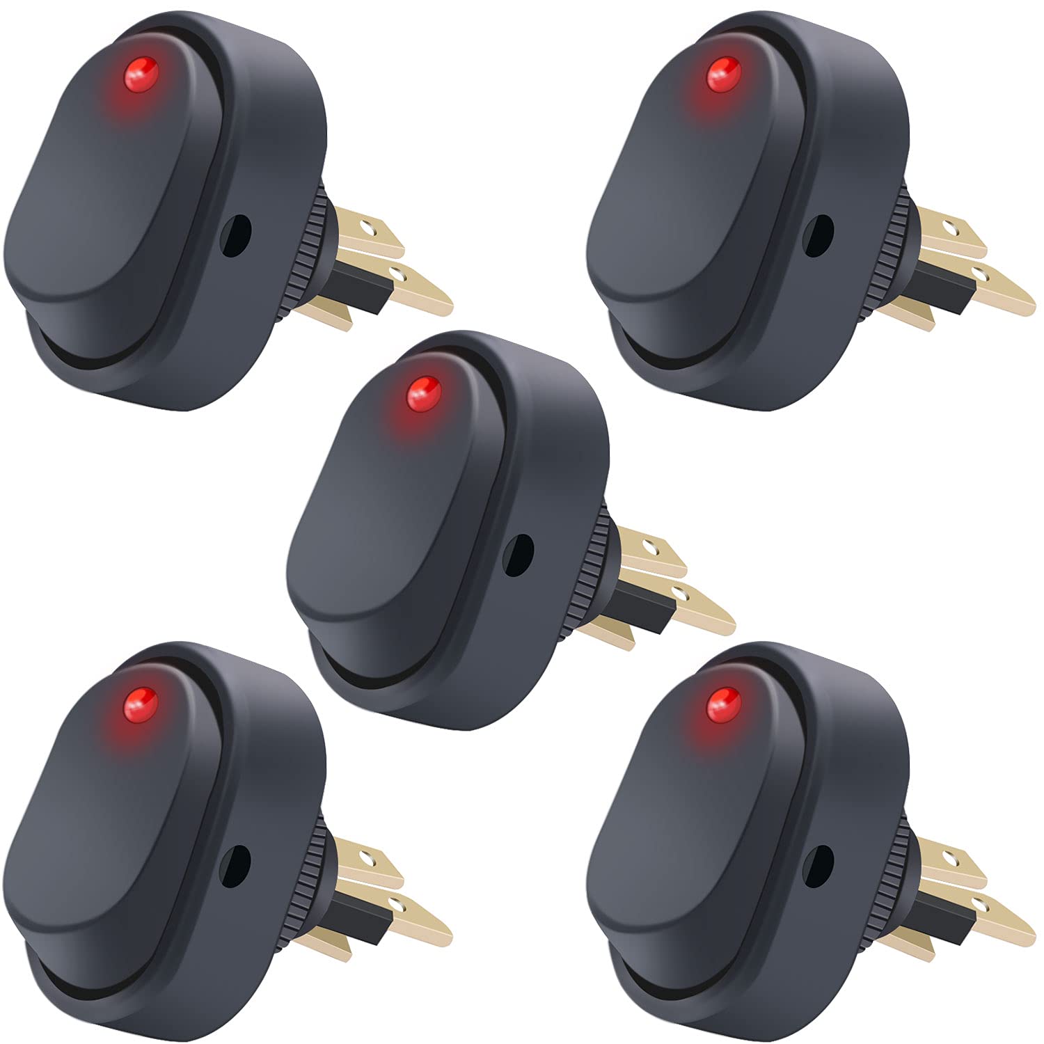 5 Stück 12v 30a Spst 3-polige Ein/aus-rundpunkt-led-drucktaster-wippschalter Für Autos Asw-20d-bu, Rot