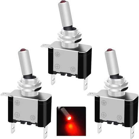5-teiliger 12v 20a Ein/aus 2-positionen 3-pin Spst Wippschalter, 12v Hebelschalter, Für Boot, Auto, Lkw Asw-07dr, Rote Led