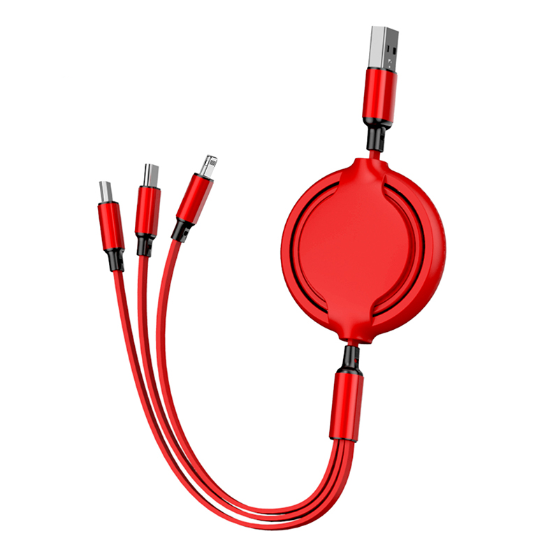 3-in-1-usb-kabel: Einziehbarer Usb-c-stecker Für Iphones, Micro-usb-typ-c-ladegerät, Flach, 1 M