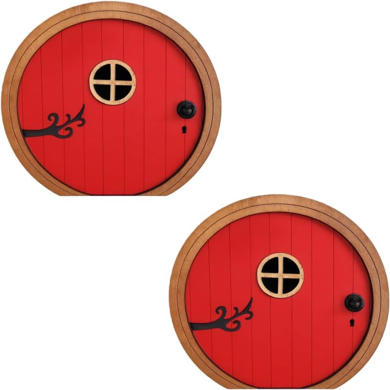 Lot De 2 Portes De Fées Rouges Pour Arbre, Mini Sculptures De Jardin, Décoration De Pelouse (rouge)