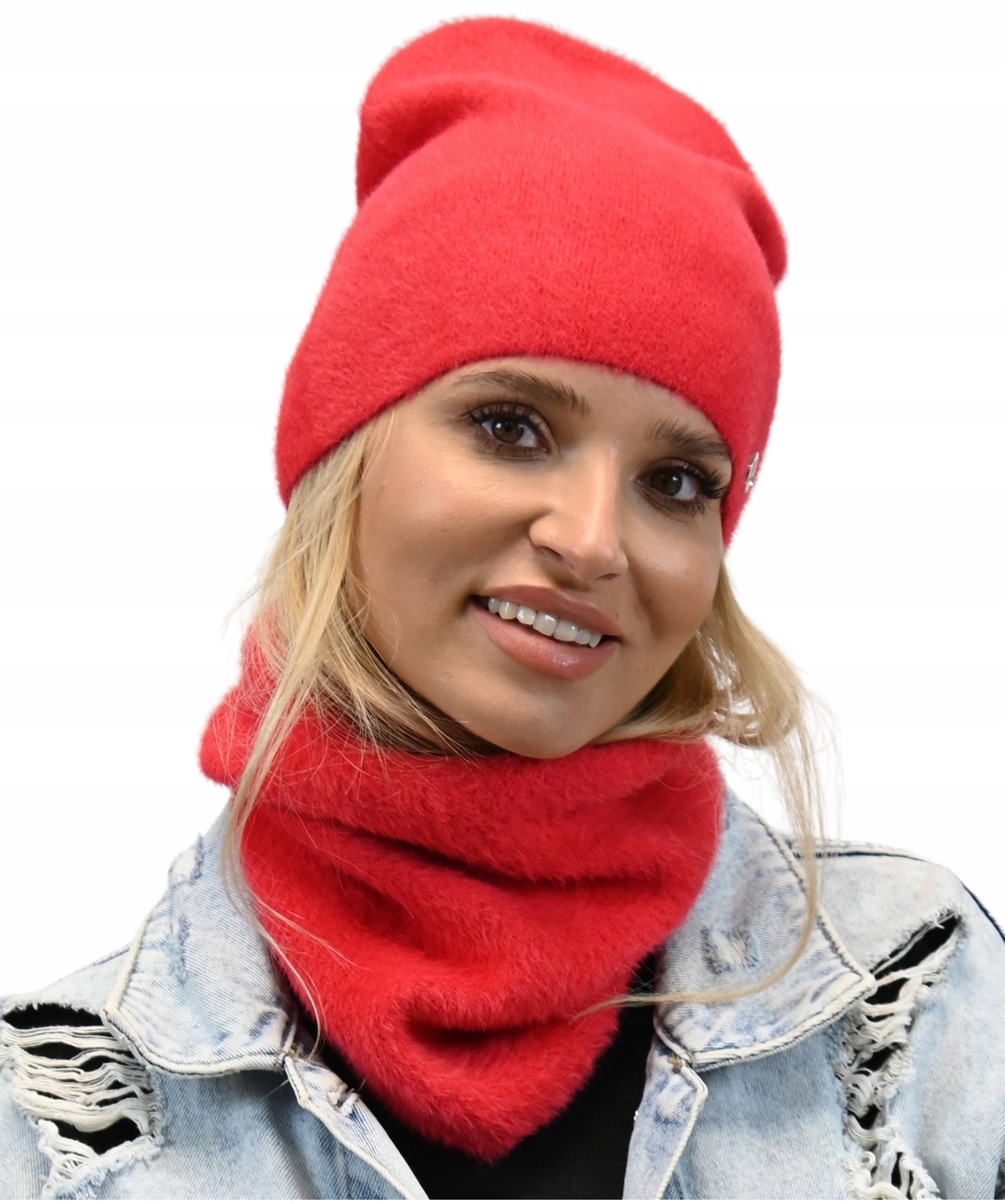 Damen-winterset, Modische Rote Farbe - Schal Und Mütze - Al1
