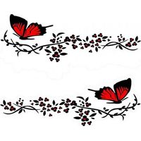 2 Autoaufkleber, Schmetterlinge Und Blumen, Schwarz Und Rot, Pet, 30 X 11 Cm, Nicht Reflektierend, Zur Dekoration Des Eigenen Fahrzeugs