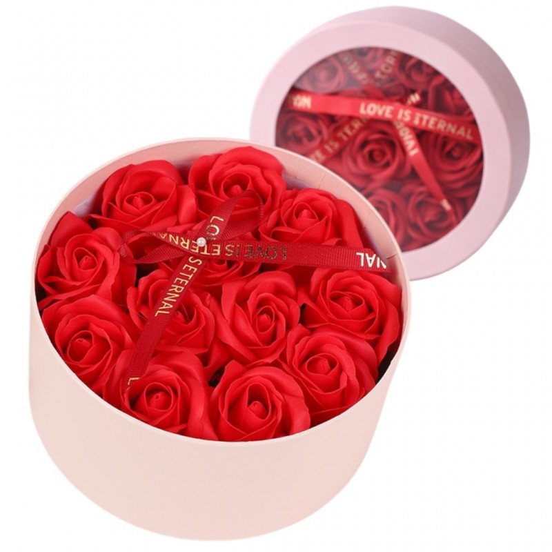 Strauß Duftender Seifenblumen In Einer Dekorativen Schachtel, Rote Rosen Buk26cze