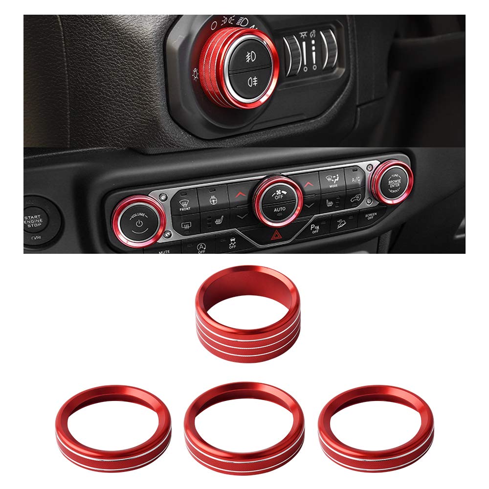 Für Jeep Wrangler Zubehör Ac-knöpfe Kappen Scheinwerferschalter Knopfabdeckung Zierleisten, Wrangler Jl 2018 2019 2020 2021 Aluminiumlegierung Rot 4 Stück