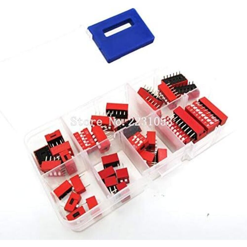 35-teiliges Dip-schalter-set, 1 Bis 8 Wege, 2,54 Mm Rastermaß, Rot Mit Gehäuse, Gemischte Packung Mit 5 Stück Pro Typ – Ulisem