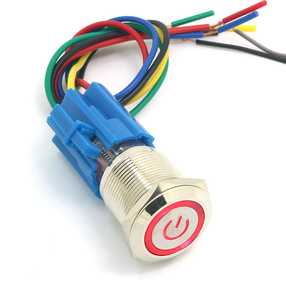 19 Mm 12 V Momentan-drucktastenschalter, Stromsymbol, Engelsauge, Led-licht, Metall-druckknopf Mit Kabelstecker – Rot