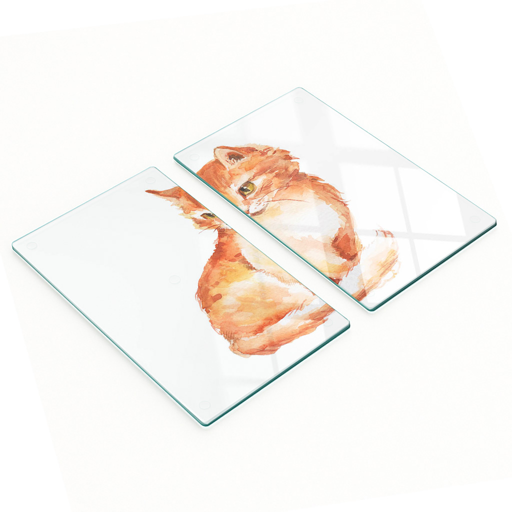 Dekorative, Multifunktionale Glasplatten Aus Gehärtetem Glas, Motiv: Rote Katze, 2 X 30 X 52 Cm