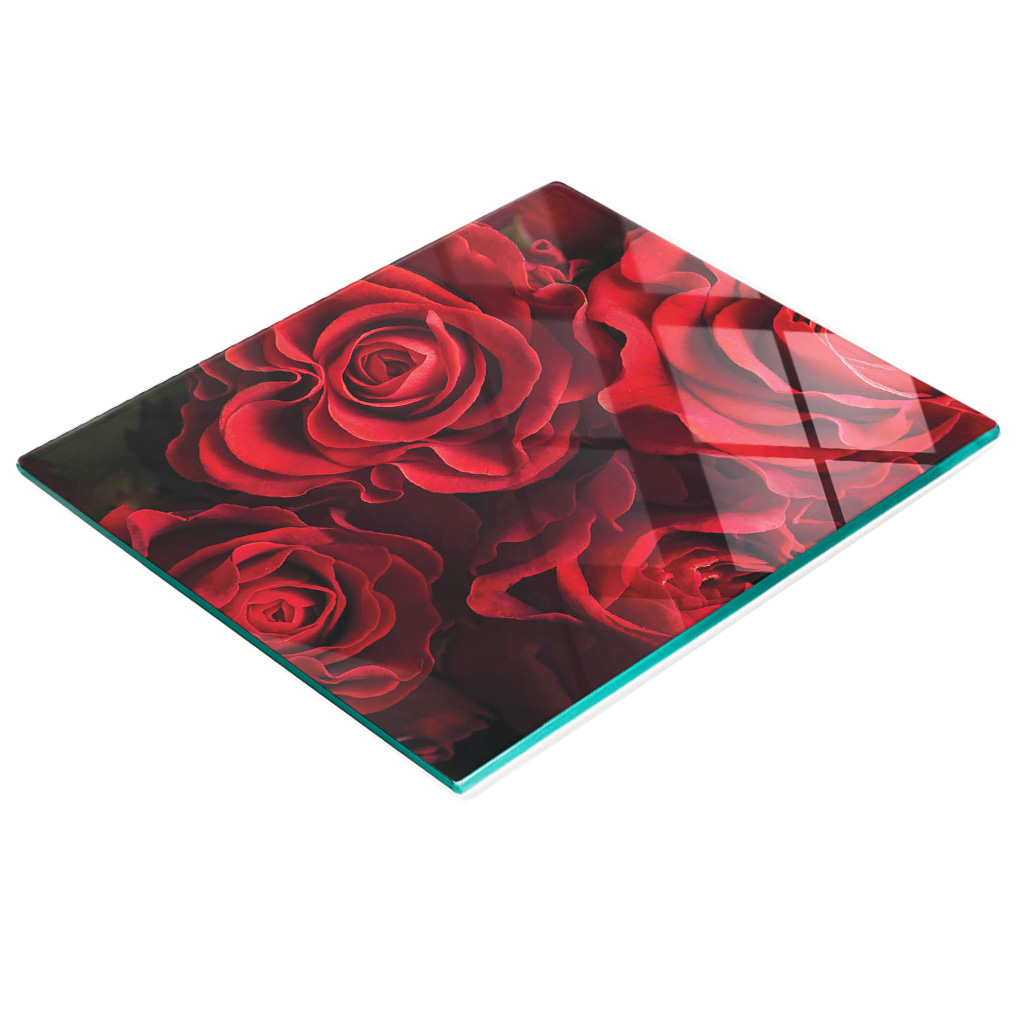Dekorative, Multifunktionale Glasplatte Aus Gehärtetem Glas Mit Roten Rosen, 60 X 52 Cm