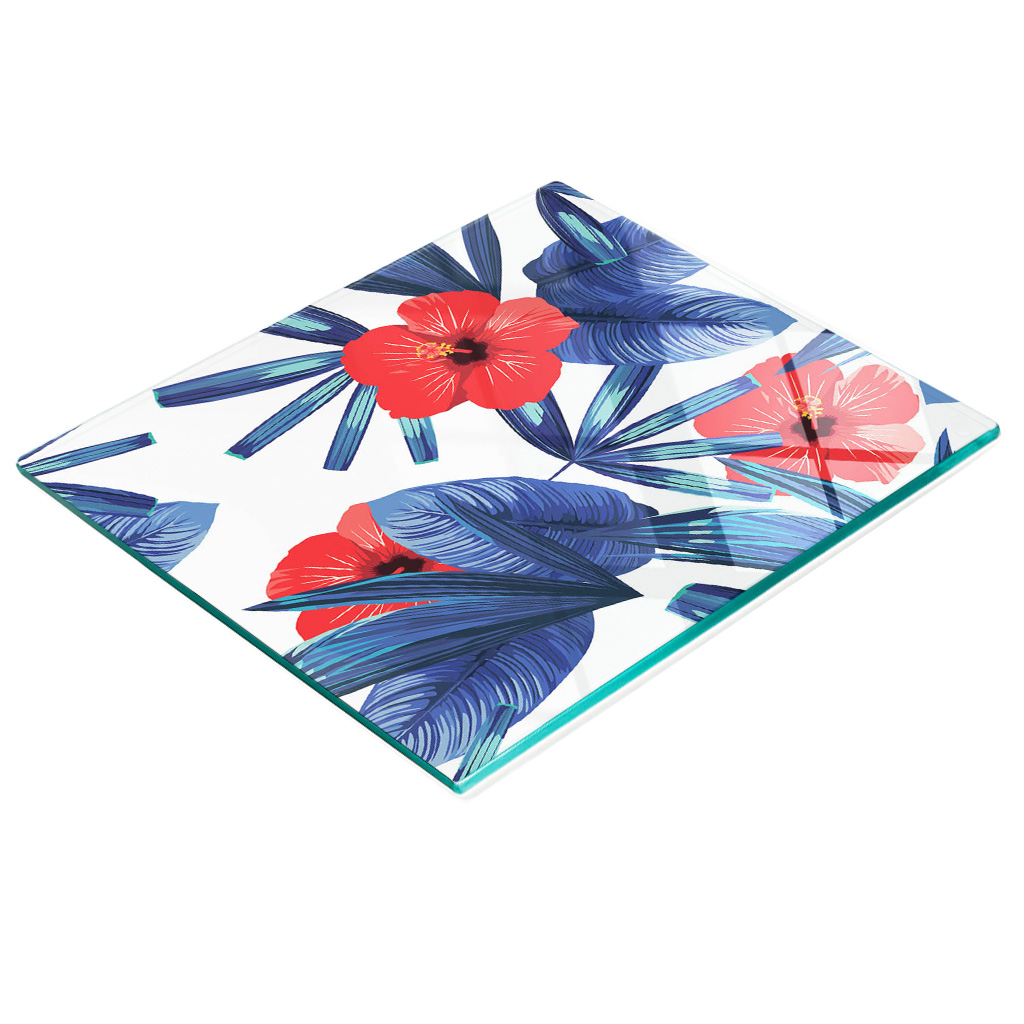 Stilvolle Und Robuste Glasplatte Mit Rotem Hibiskusmuster, 60 X 52 Cm