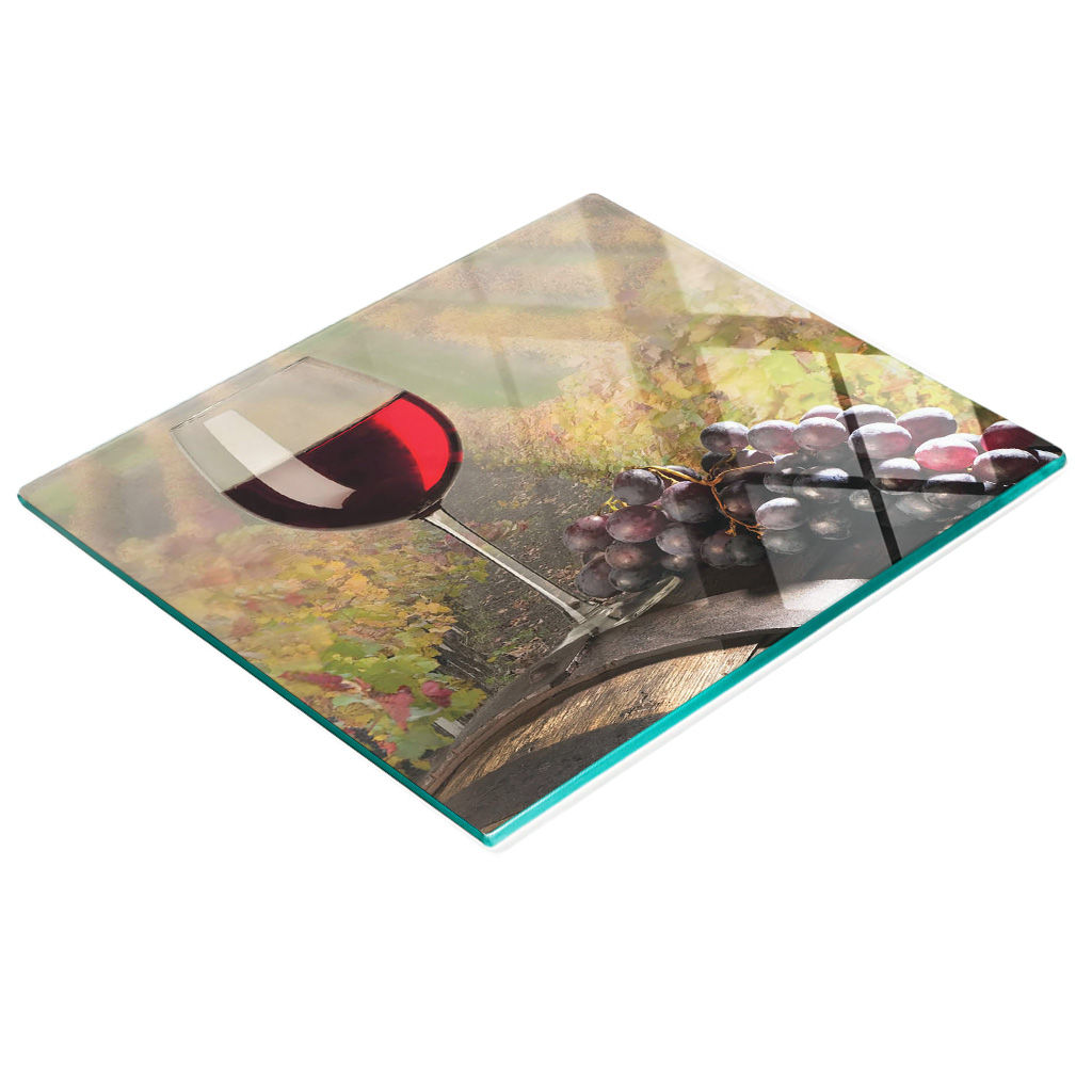 Küchenbrett Aus Gehärtetem Glas Mit Dekorativen Grafiken, Rotwein, 60 X 52 Cm