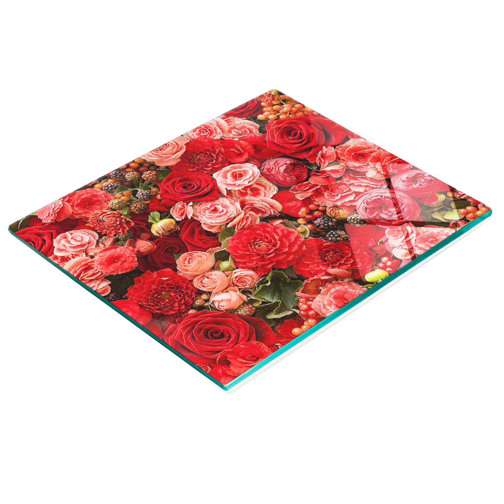 Multifunktionale Küchen-dekorationsglasplatte Mit Roten Blumen, 60 X 52 Cm