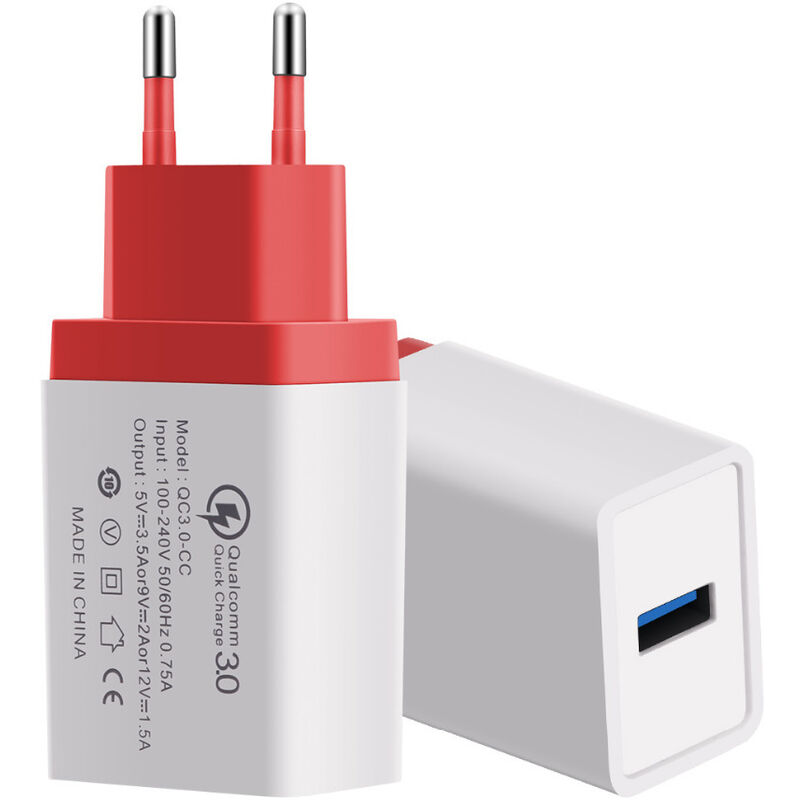 Universal Home Tragbares Reise-wandladegerät Qc3.0 Schnellladung Schnelllade-usb-ladegerät-adapter Für Smartphones Tablets, Roter Eu-stecker - Roter Eu-stecker