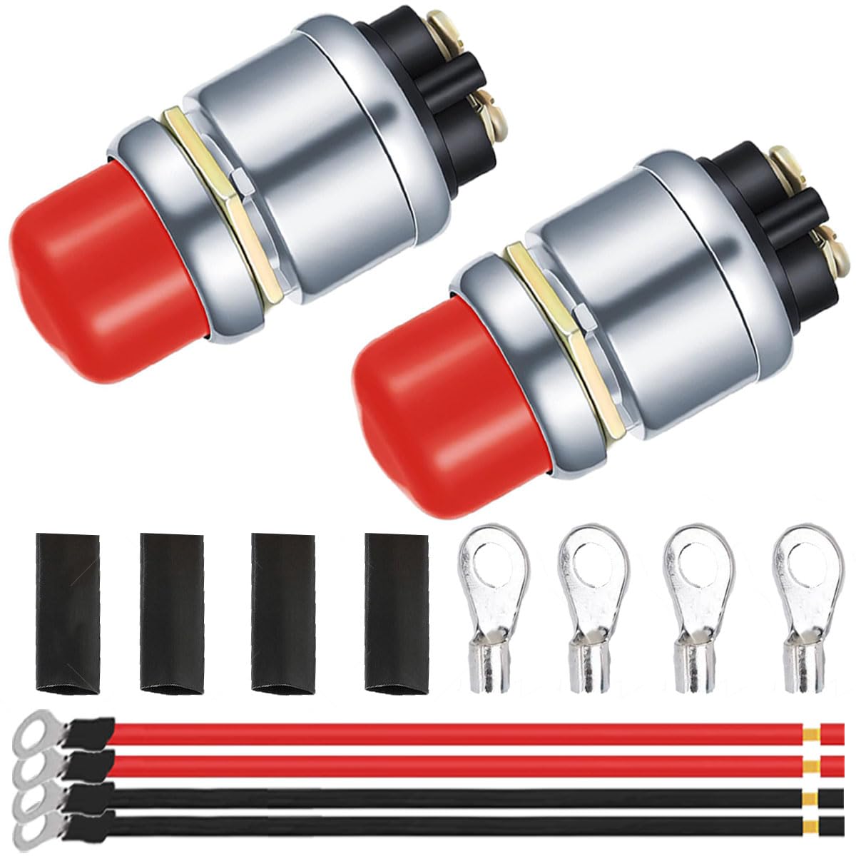 Stück 12v 50a Drucktaster-startschalter, Wasserfest, Mit 12awg 10cm O-ringkabel, Rot