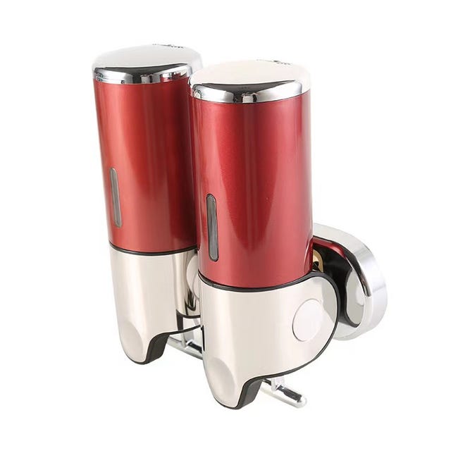 (rot) Seifenspender Zur Wandmontage, 500 Ml X 2, Doppelkopf-handseifenspender, Flüssigkeitsspender, Duschgel, Haarshampoo