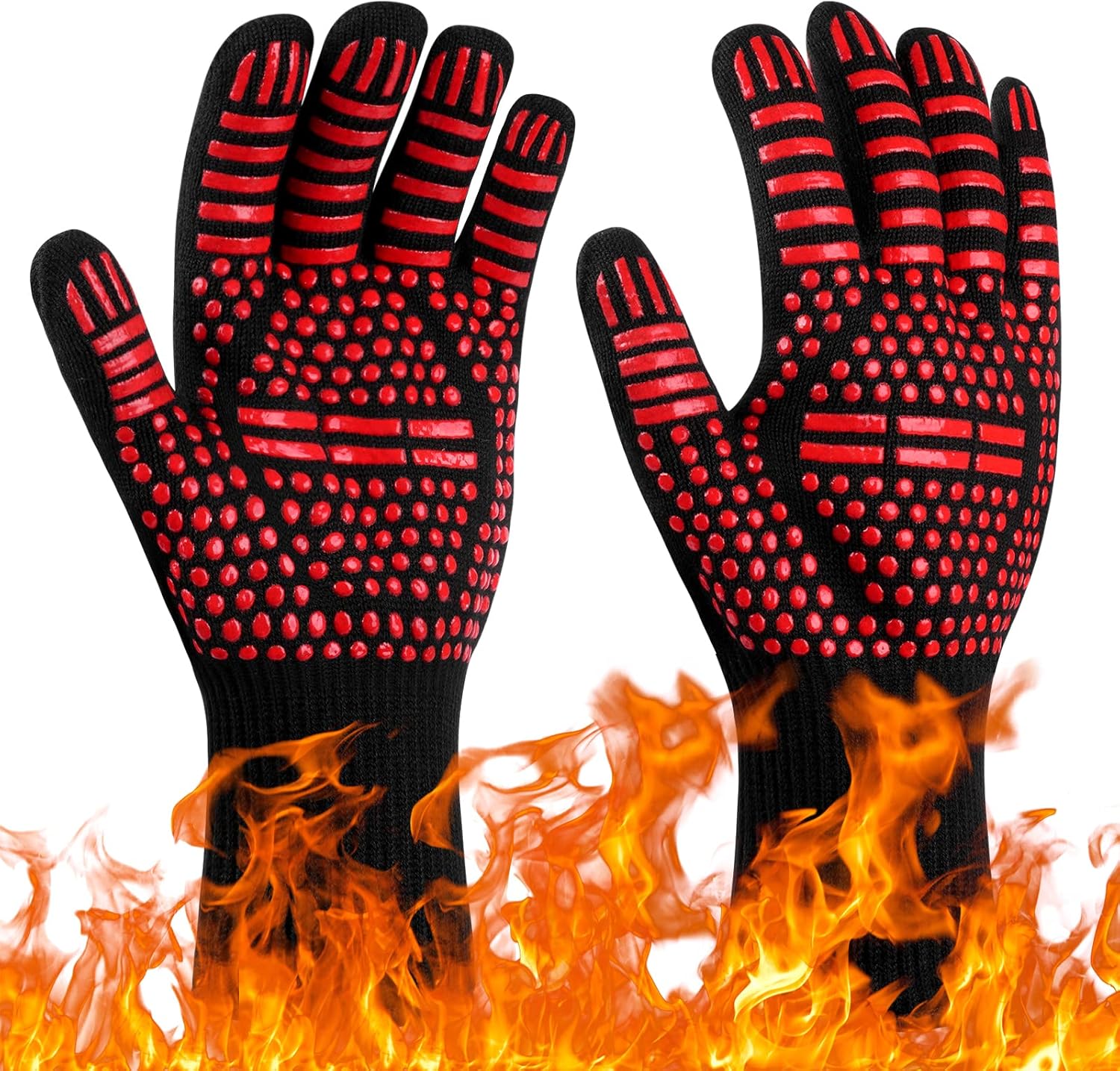 Grillhandschuhe, Hitze- Und Feuerbeständige Ofenhandschuhe, Handschutz, Grillhandschuhe, 800 °c, Hitzebeständige Ofenhandschuhe Für Grillen, Ofen, Backen, Löten (rot)