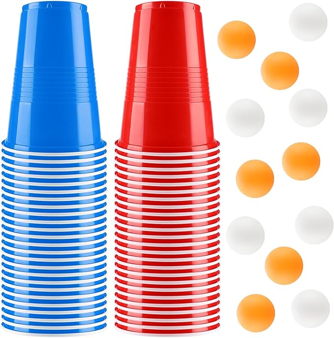 Bierpongbecher, 500 Ml Wiederverwendbarer Bierpongbecher, Roter Becher Mit 12 Tischtennisbällen, Für Eine Geburtstagsfeier, Ein Weihnachtstreffen Oder Ein Treffen Mit Freunden