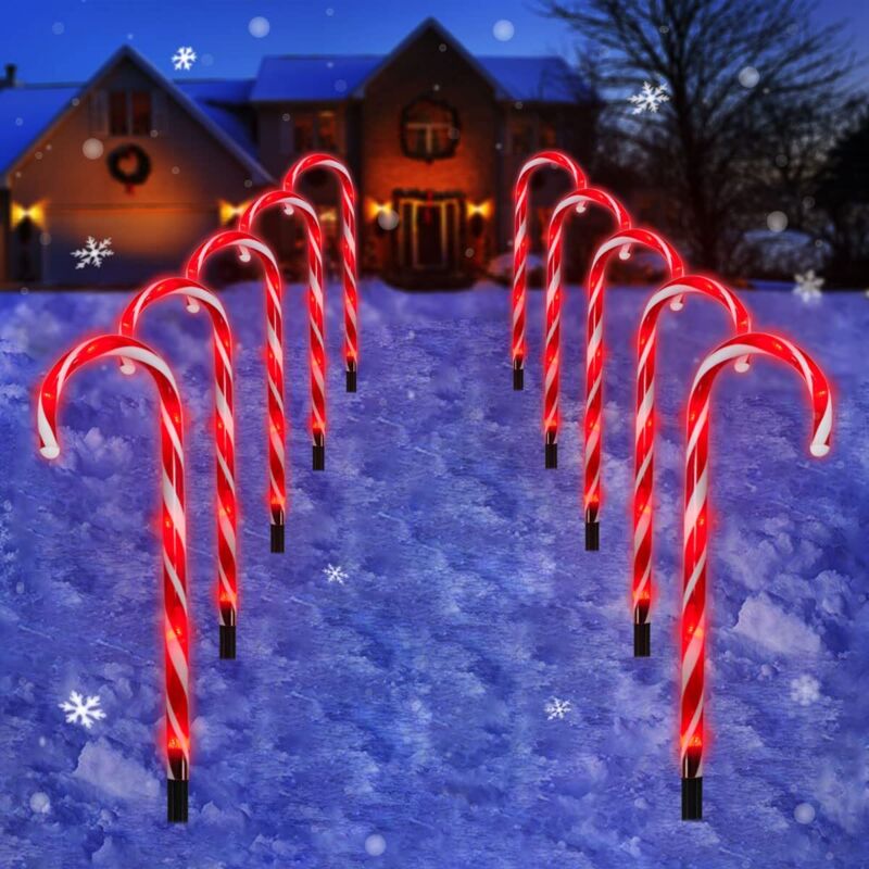 [niemals Verwendet] Weihnachts-lichterkette Für Den Außenbereich – 60 Rote Leds, 10-teilige Lichterkette In Zuckerstangenform Zur Dekoration