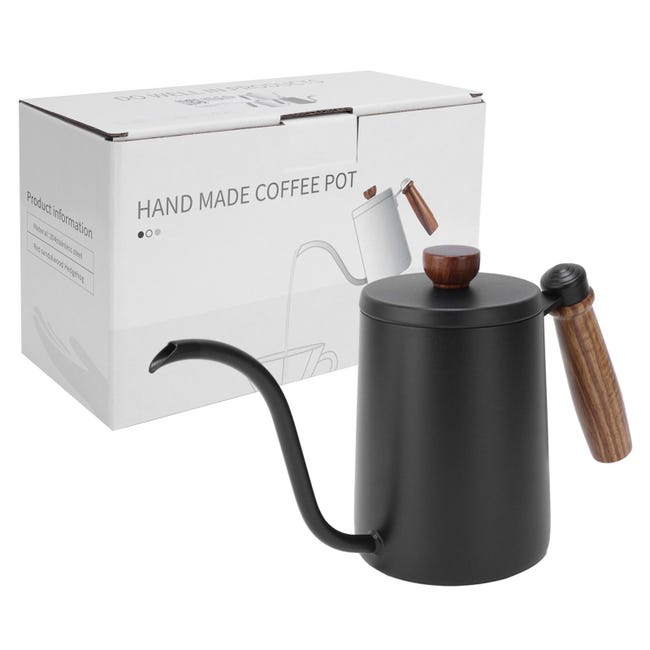 600 Ml Kaffeemaschine Aus Edelstahl Mit Holzgriff – Schwarz