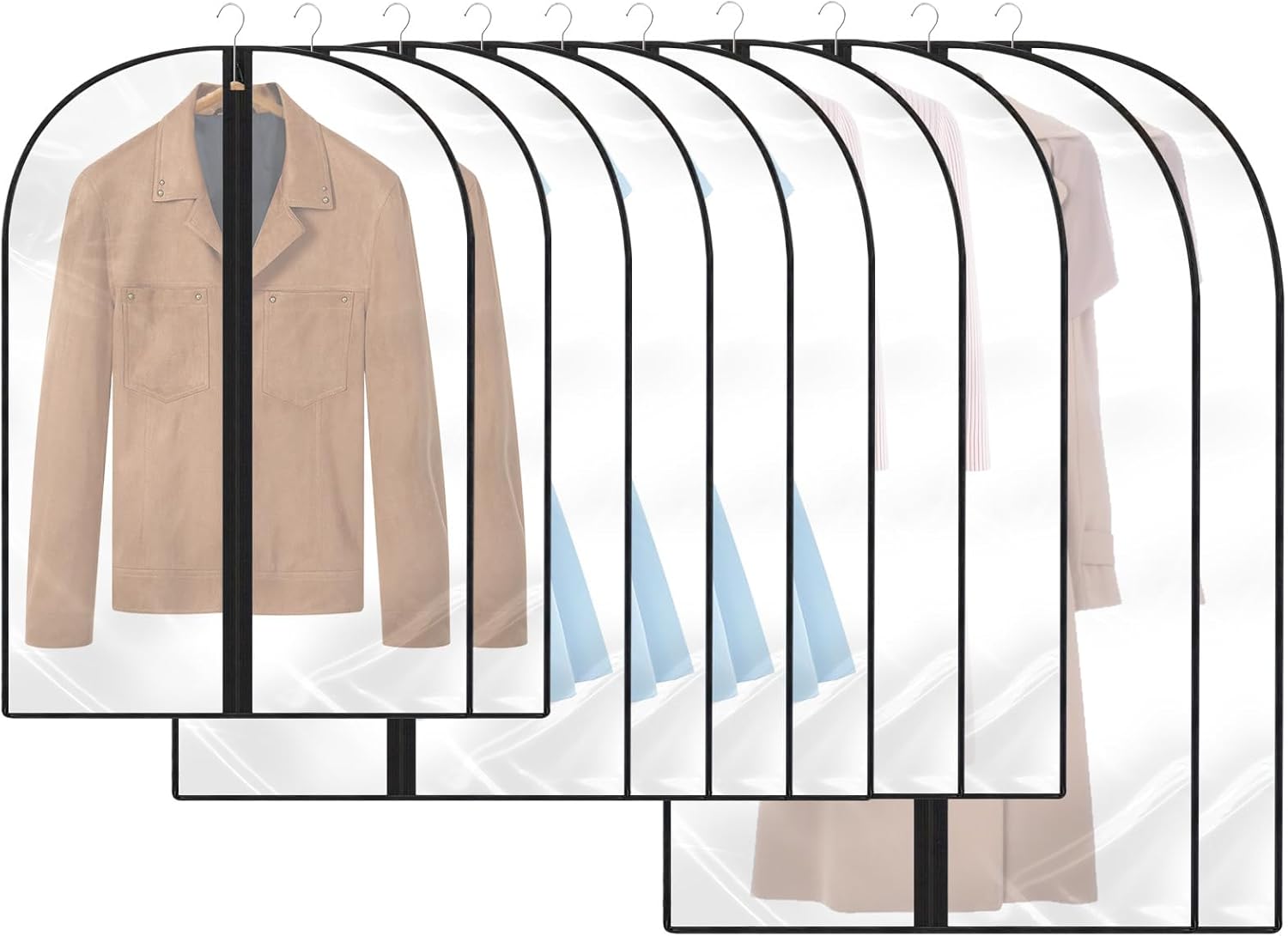 12 Kleidersäcke, Hängende, Staubdichte Kleidersäcke, Transparente Hängende Kleidersäcke Mit Reißverschluss, Schutz Für Hemden, Anzüge, Mäntel, Kleider Usw. (6080, 60100, 60120, Schwarz)