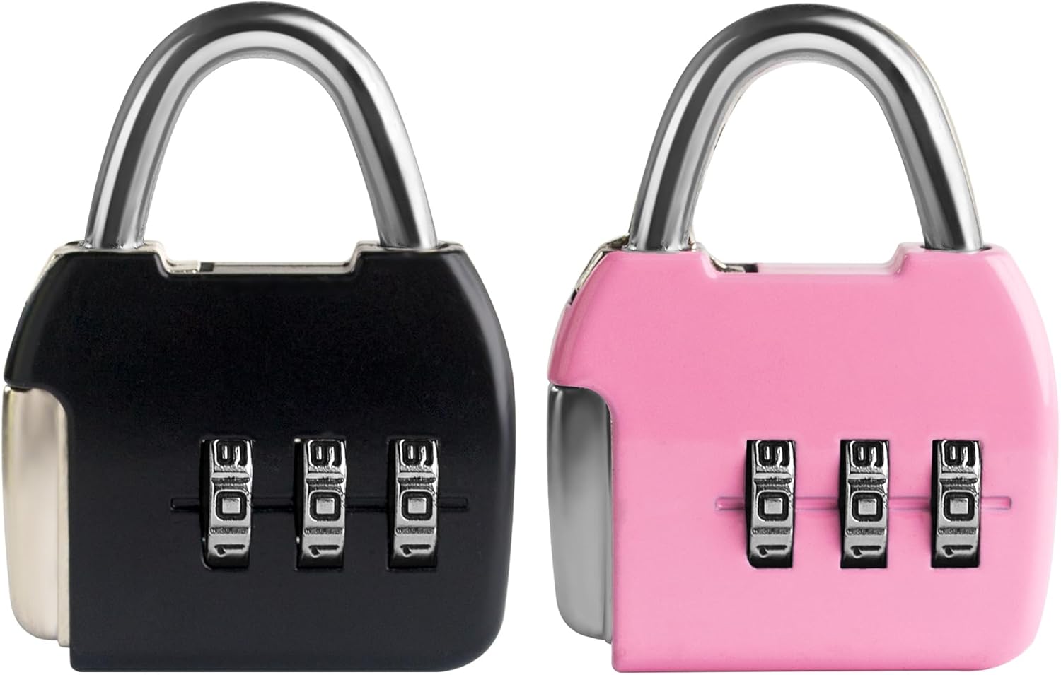 Kleines Kombi-vorhängeschloss, 3-stelliges Code-vorhängeschloss, Kofferraum-reise-vorhängeschloss, Schließfächer, Taschen, Rucksack-reißverschluss, Tagebuch (schwarz + Rosa, 2er-set)