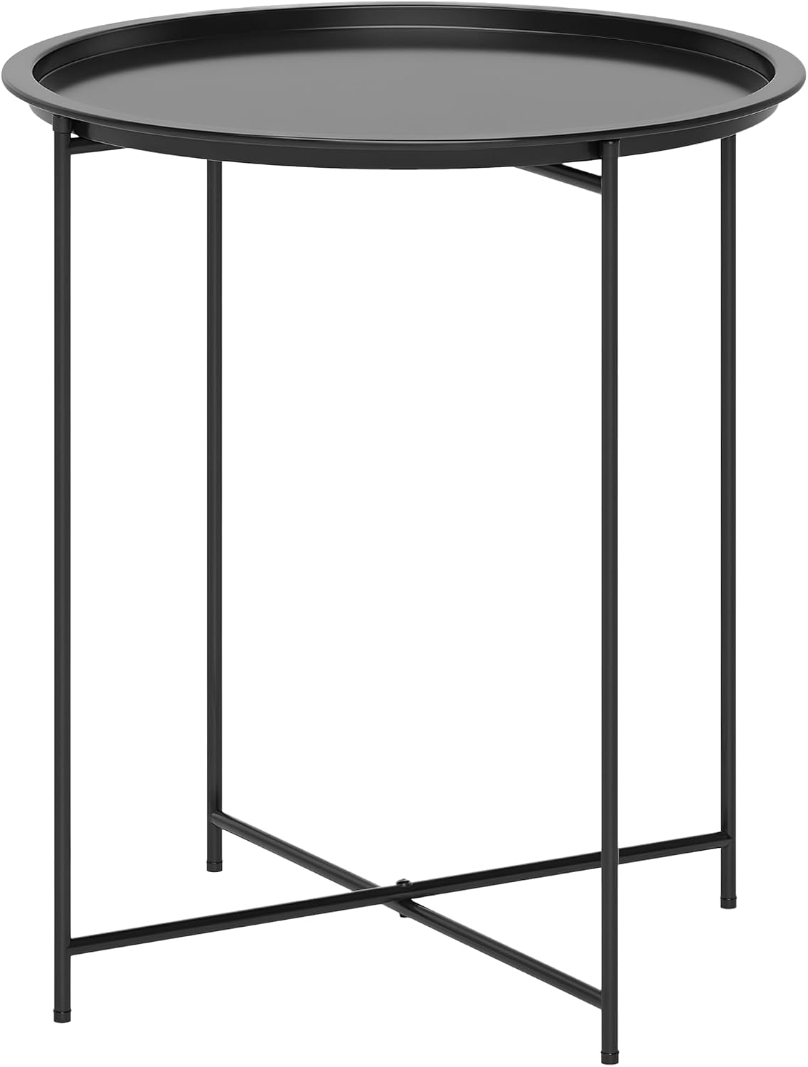 Kleiner Runder Couchtisch, Garten-beistelltisch, Abnehmbare Platte Mit Erhöhtem Rand, Klappbare Beine, Stahlrahmen, Geeignet Für Garten, Balkon, Terrasse, Wohnzimmer, Schwarz