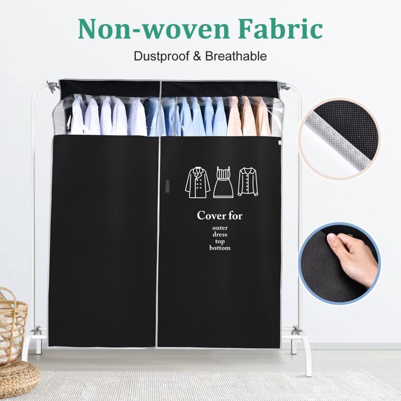 Nazalus-hot Sale-lange Garderoben-kleiderhülle 110 X 120 Cm, Staubdichte, Atmungsaktive Kleiderständer-abdeckungen Mit Transparentem Fenster, Anzughülle Für Hemden, Anzüge, Mäntel, Schwarz