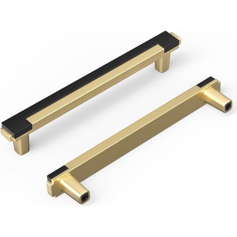 Set Mit 2 Quadratischen Küchenschubladengriffen Aus Zinklegierung, Schwarz Und Gold, 128 Mm Lochdurchmesser