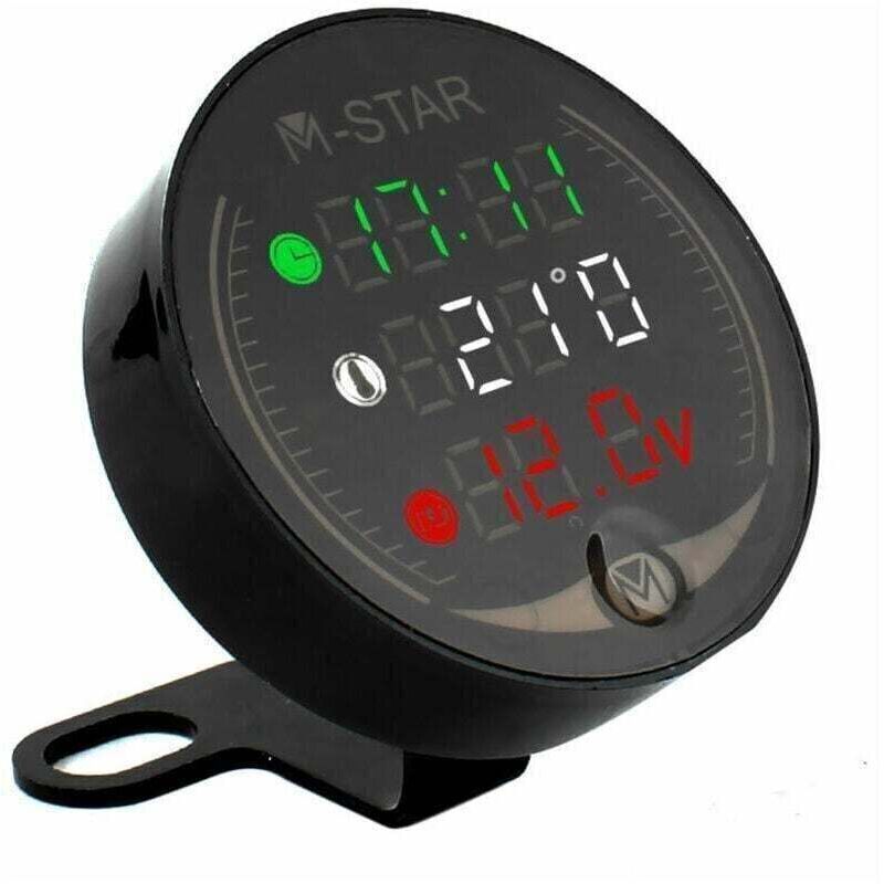 4-in-1-voltmeter Für Atv/motorrad – Led-uhr, Thermometer Und Stoppuhr, Digitale Spannungs- Und Temperaturanzeige, Schwarz