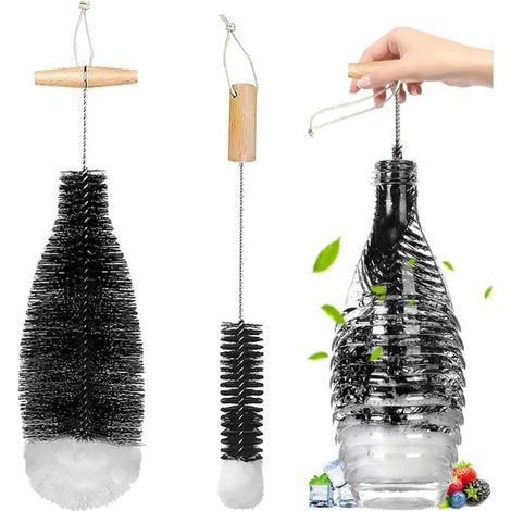 Flaschenbürsten-set (2-teilig) – Reinigungsbürste Aus Baumwolle Und Nylon – Ergonomischer Holzgriff – Für Glasflaschen Und Babyflaschen