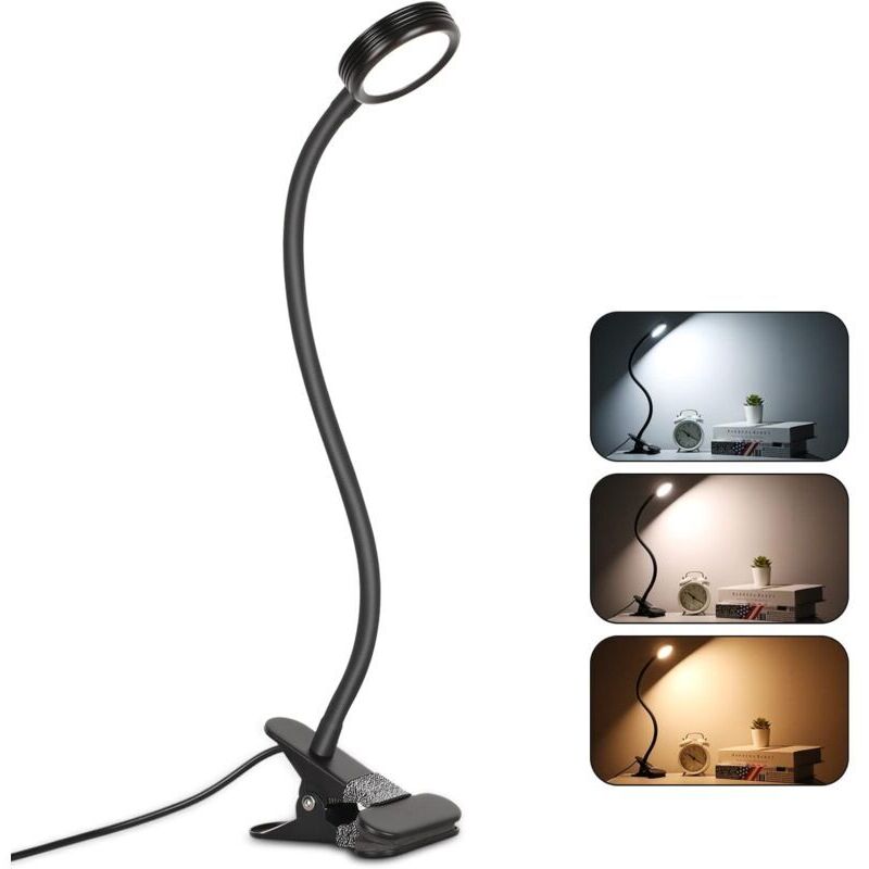 Led-klemm-schreibtischlampe Mit Netzteil, Einstellbarer Helligkeit, Augenschutz, 360° Flexibel, Schwarz