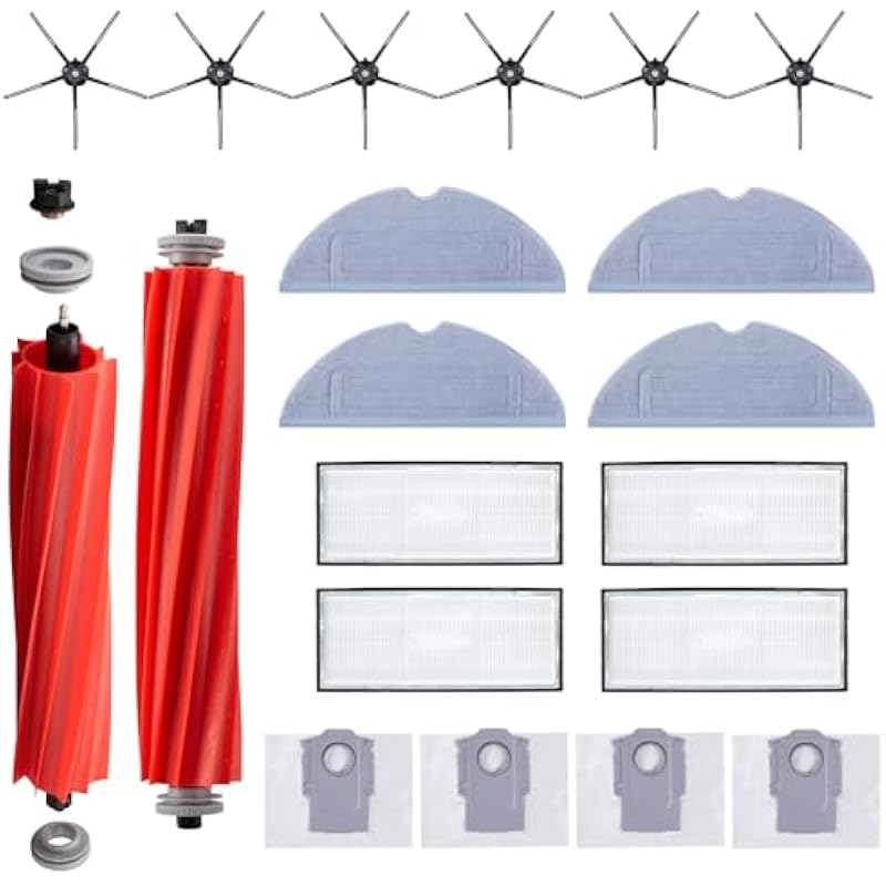 Passendes Set Mit 16 Zubehörteilen Für Xiaomi Roborock S7 S7+ T7 T7s T7plus T7splus Roborock Staubsauger, Ersatzteile, Inklusive 2 Hauptbürsten, 4 Hepa-filter, 6 Seitenbürsten (schwarz)