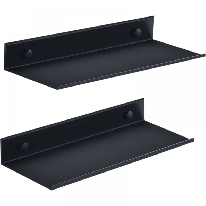 Wandregal Zum Anbringen Ohne Bohren, Schwarz, 2-teilig, Metall-duschregal 40 Cm, Dekoratives Wandregal Für Wohnzimmer, Badezimmer, Küche, Büro (40 Cm, Schwarz)