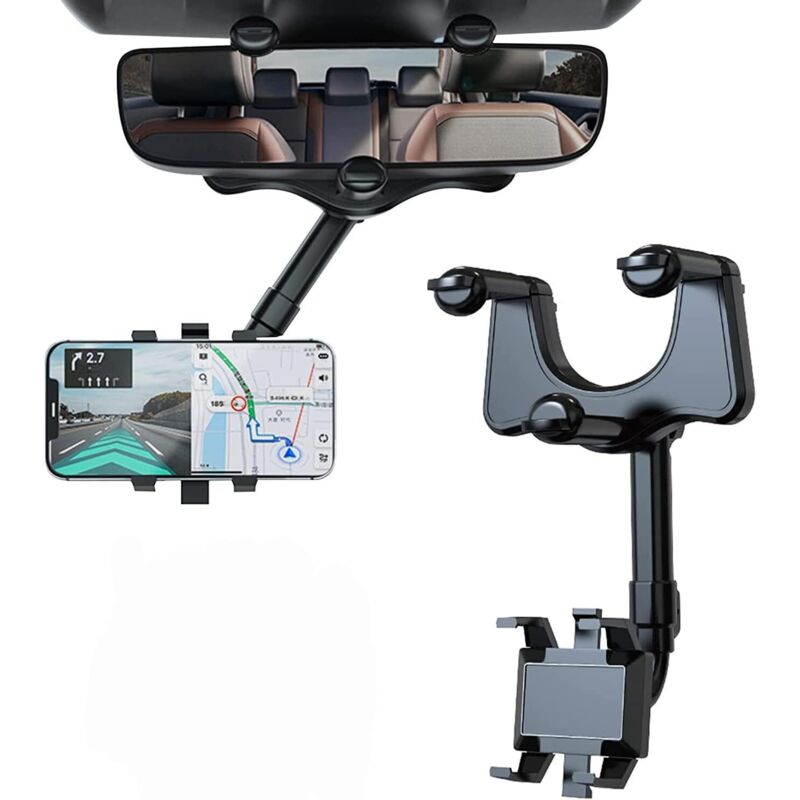 Oem – 360° Drehbare Handyhalterung Für Den Rückspiegel – Stabiler Halt Auch Auf Unebenen Straßen – Teleskopverstellung Von 0–5 Cm – Für Alle Smartphones