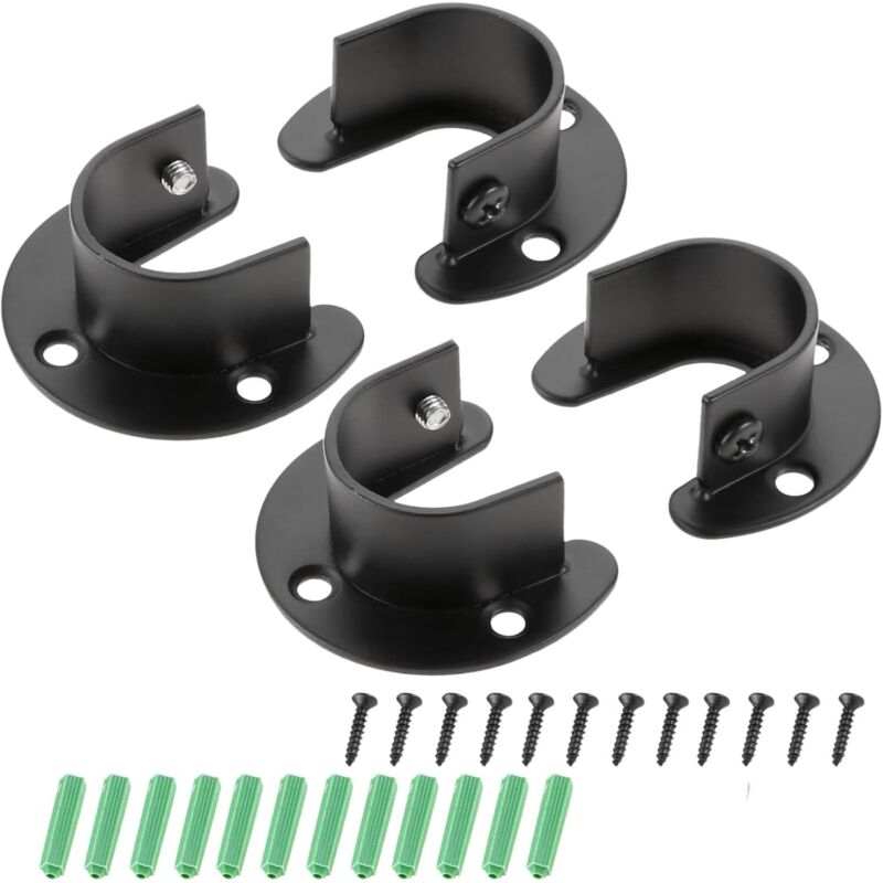 Kleiderstangenhalterungen Aus Schwarzem Edelstahl, 4er-set, 32 Mm Durchmesser, Für Kleiderschrank/schrank - Ulisem