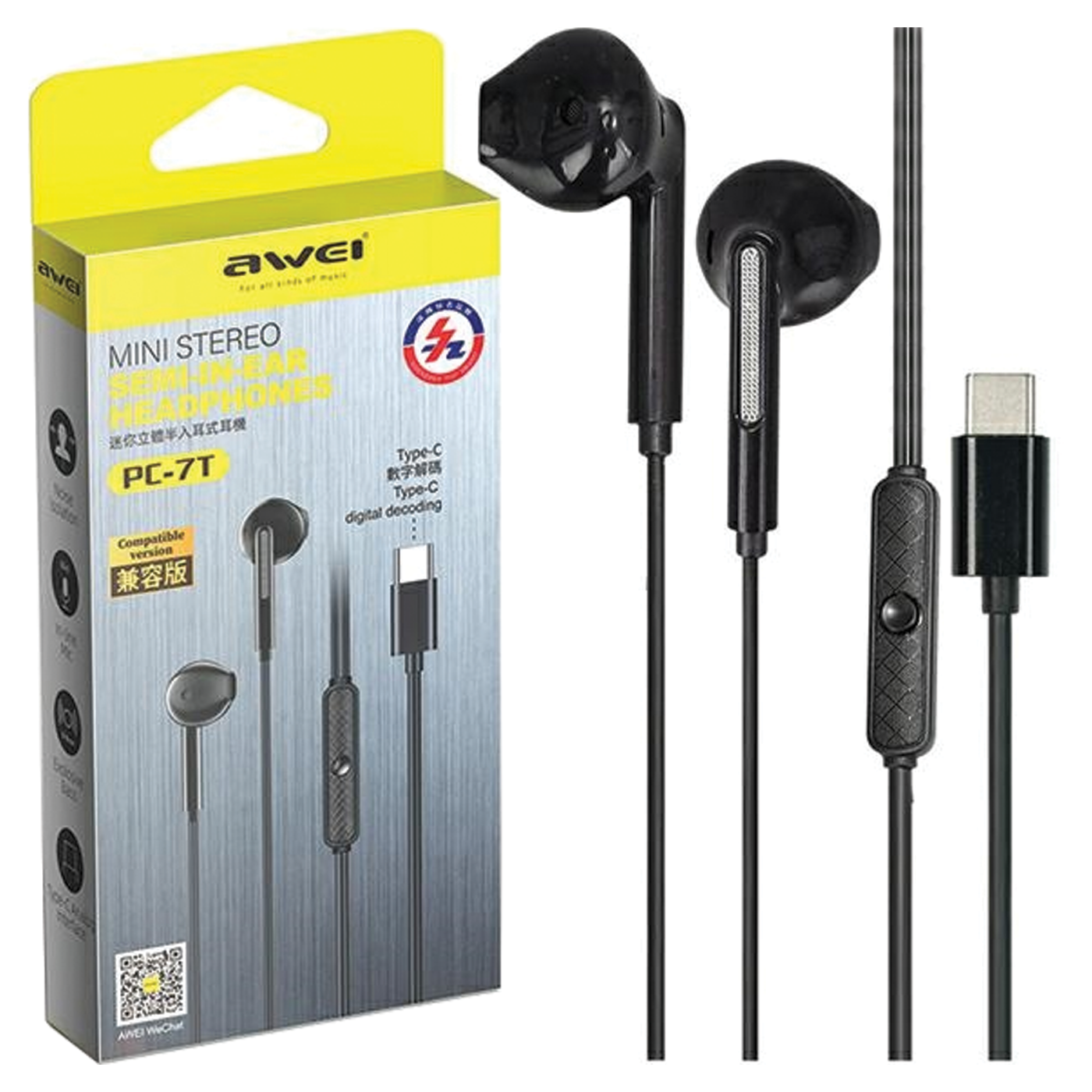 Awei Pc-7t Usb-c Stereo-kopfhörer 1,2 M Schwarz