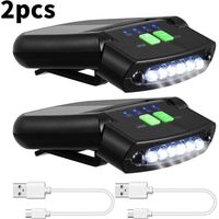 Stück Led-stirnlampen Mit Clipverschluss, Usb-wiederaufladbar, Für Camping, Angeln Und Reisen, Schwarz