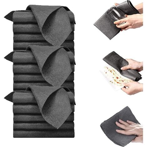 Dickes, Wiederverwendbares Reinigungstuch Für Fenster, Küche, Glas Und Auto (30 X 30 Cm, Schwarz – 15 Stück) – Crezuo