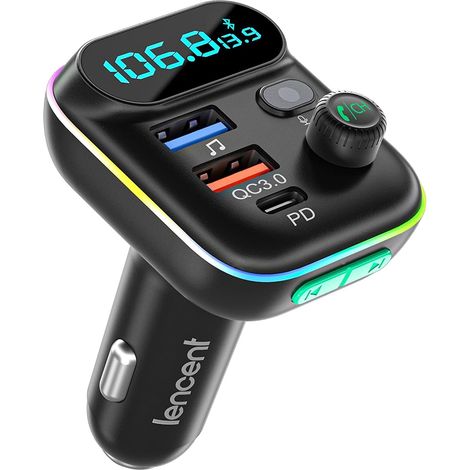 Bluetooth-fm-transmitter Fürs Auto, Bluetooth 5.0 Zigarettenanzünder-radiosender, Pd Typ C + Qc3.0 Schnellladegerät Fürs Auto, Freisprechfunktion, Mp3-musikplayer Mit Bassunterstützung Und Usb-anschlu