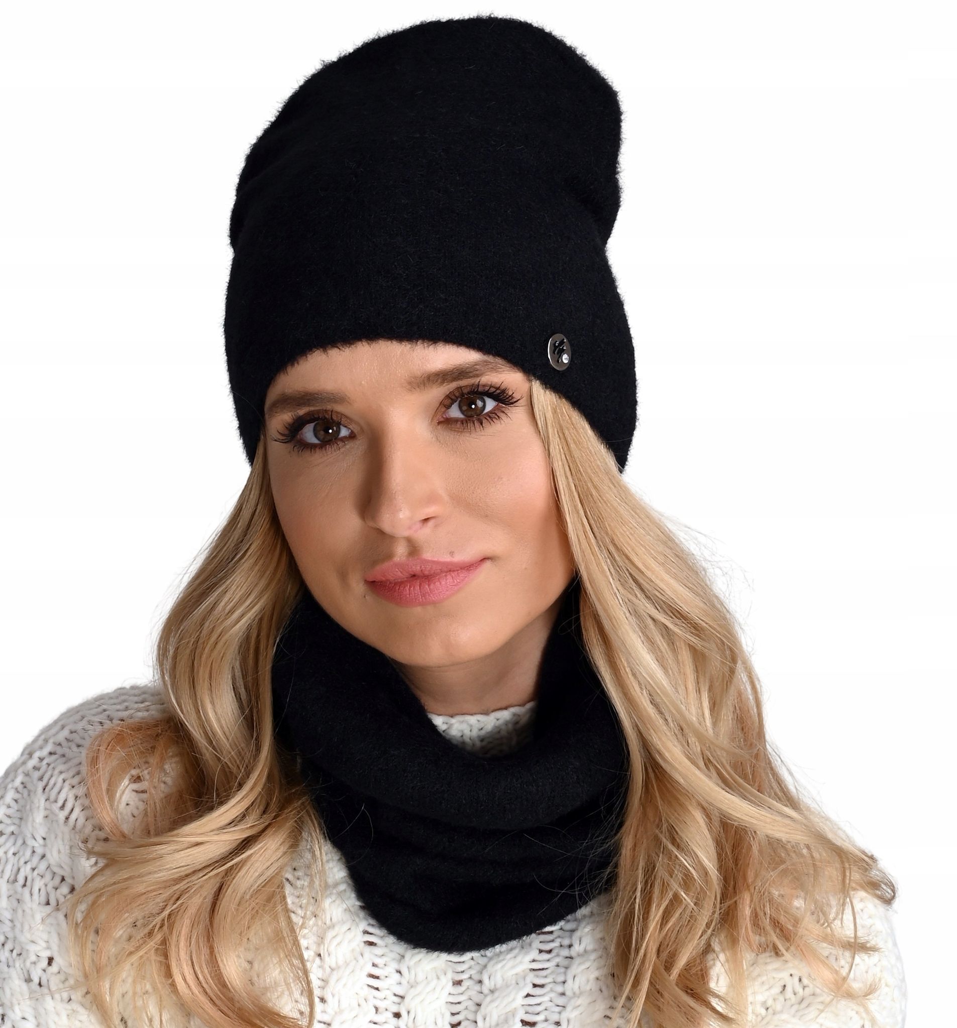 Schwarzes Warmes Damen-set Mit Schlauchmütze Al1
