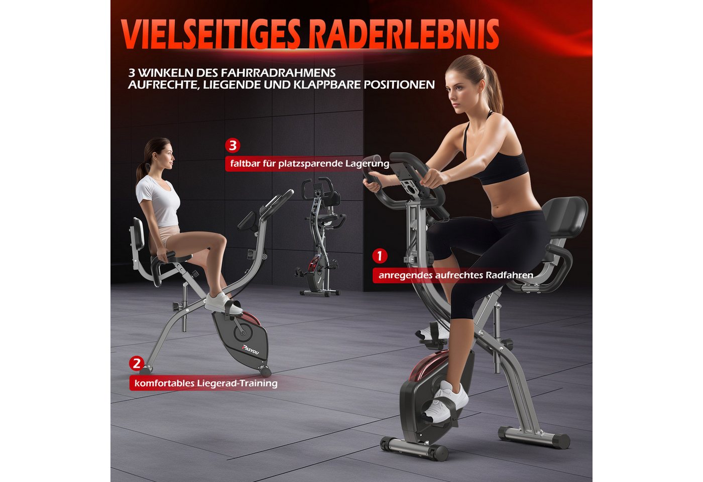 Heimtrainer - Pasyou - Px10 - Faltbar 3-in-1 - 10 Magnetische Widerstandsstufen - Verstellbarer Sitz Bild 2