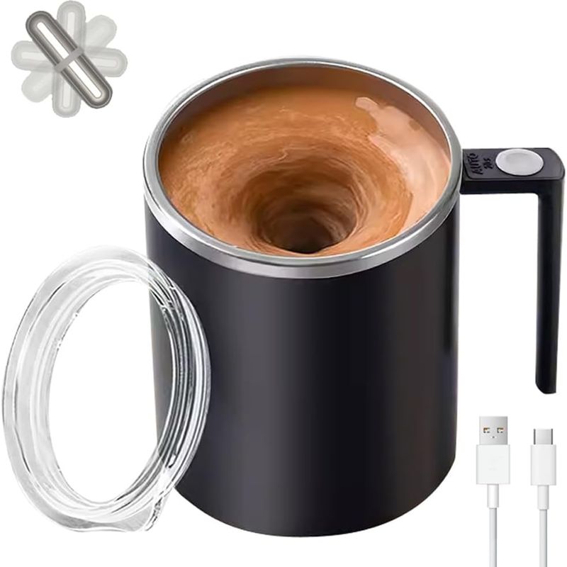 Selbstumrührender Becher, Selbstumrührender Kaffeebecher, Geeignet Für Kaffee, Milch, Kakao Und Andere Getränke (daik Schwarz, 355 Ml)