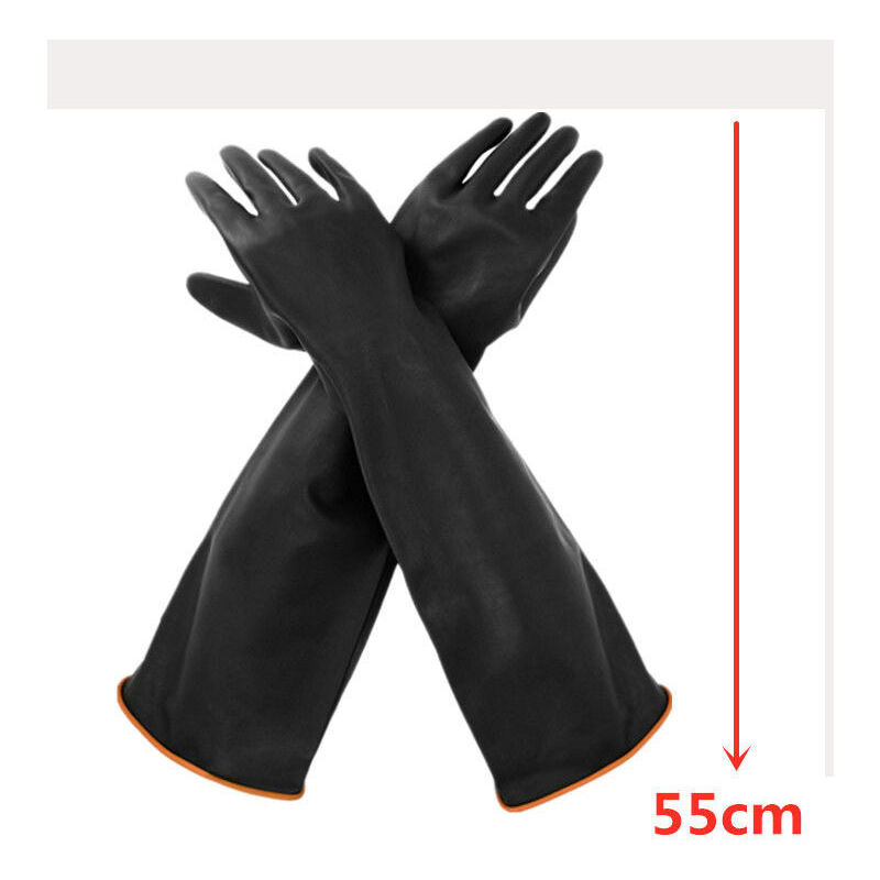 55 Cm Lange, Schwarze Hochleistungshandschuhe, 1 Paar. Chemikalienbeständige Latexhandschuhe, Lange Industrielle Sicherheits-schutzhandschuhe Aus Gummi.