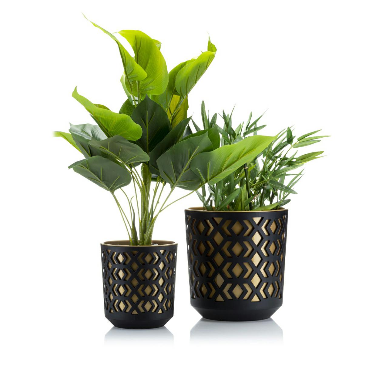 Set Ethnischer Blumentöpfe In Schwarz Und Gold