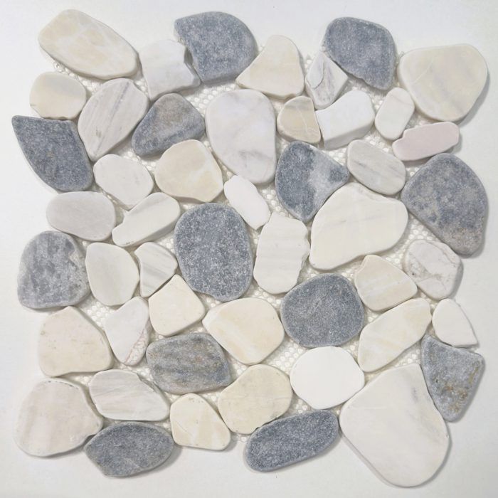 Mosaikplatte Aus Polierten Kieseln – Schwarzer Marmor Und Weiße Dolomiten – 30,5 X 30,5 Cm – Für Innen- Und Außenwände Sowie Böden