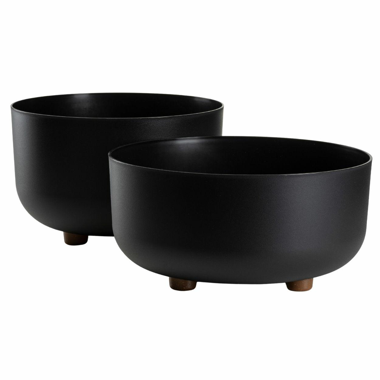 Set Aus Terra Blumenschalen Auf Beinen, Recycelt, Schwarz, 2 Stück.