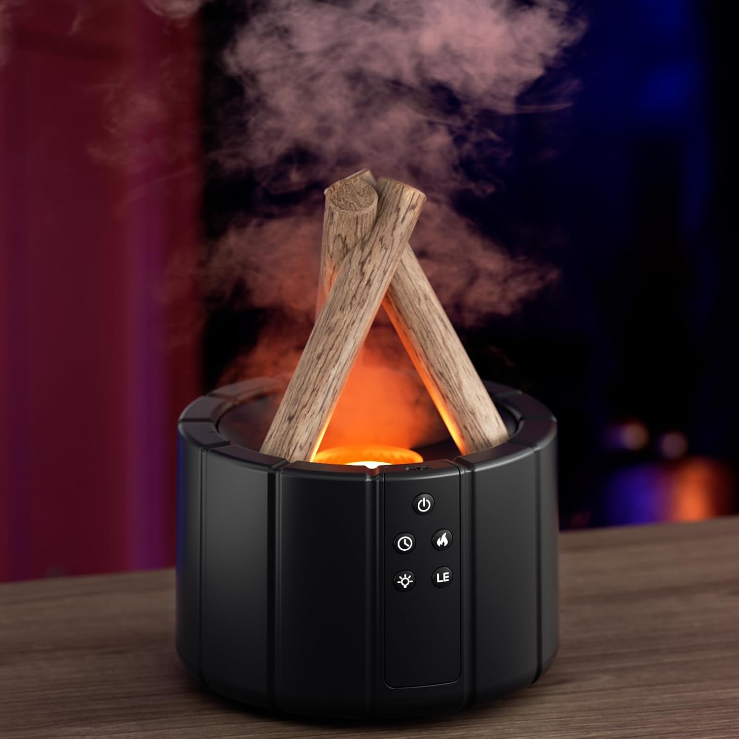 Diffusor Ätherische Öle 250ml Mit Fernbedienung, Duftdiffusor Aromatherapiehaus Mit Warmem Licht In Form Von Freudenfeuer Und 7 Farbigen Lichtern Für Das Schlafzimmer, Schwarz